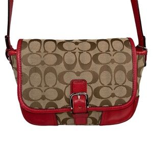 Coach Hadley Signature Field Red Cross Body Bag Canvas Leather